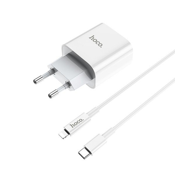 Hoco Φορτιστής με Θύρα USB-C και Καλώδιο Lightning 20W Power Delivery Λευκός (C76A Plus)